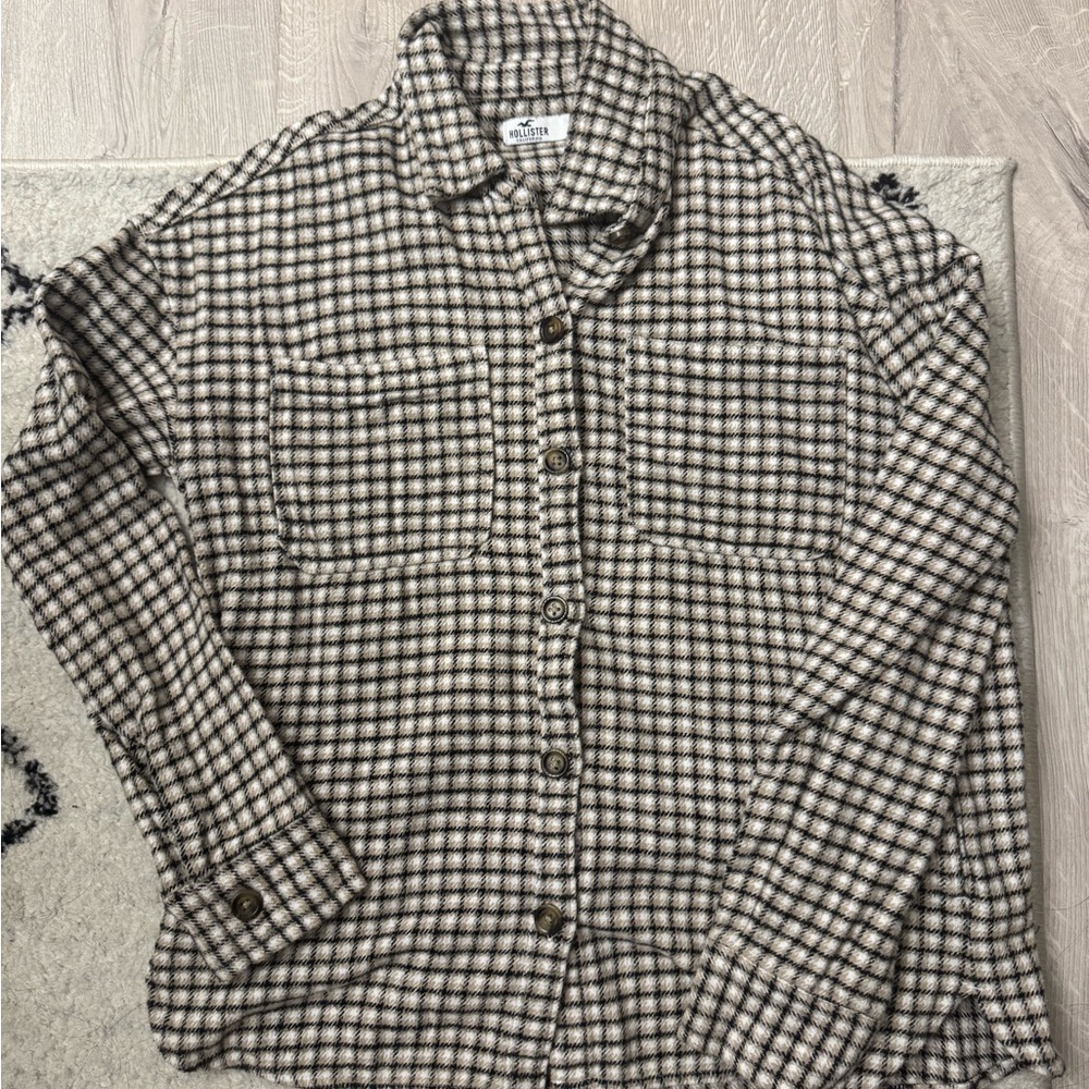 Hollister Checkered Shirt Jacket - Black and Tan